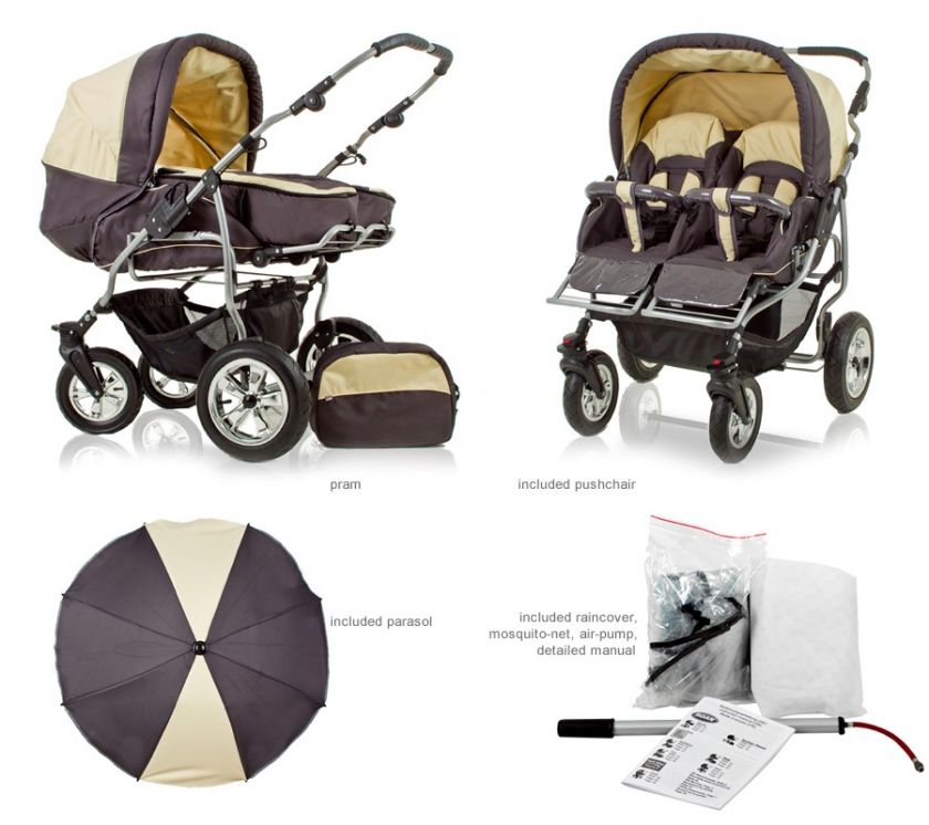 NEW DOUBLE PRAM DUET IN 14 FANTASTIC COLOURS   360° SWIVEL WHEELS 