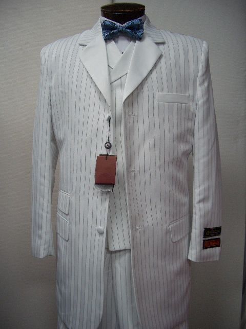 MENS 3PC STRIPED WHITE TUXEDO ZOOT SUIT SIZE 52L NEW  