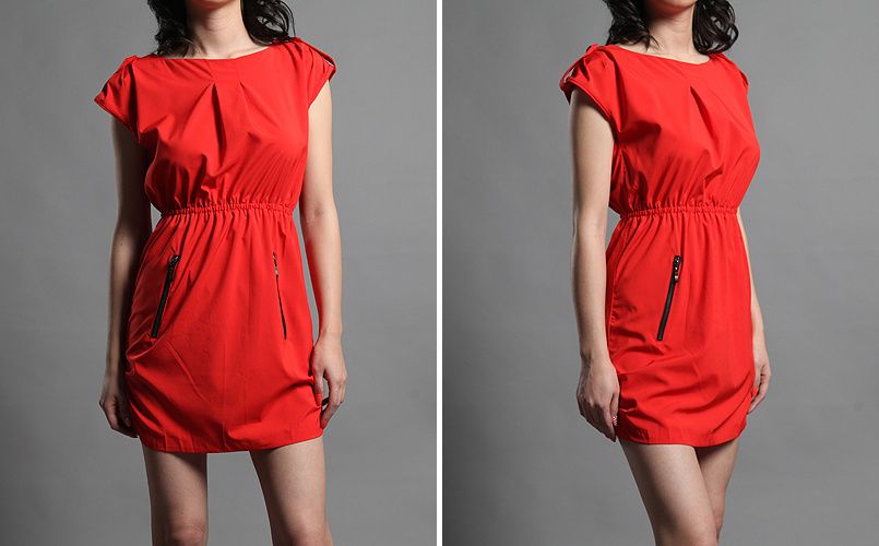 MOGAN Chic Epaulet Pleated Woven Crepe Mini DRESS w/Zip Pocket DAY TO 