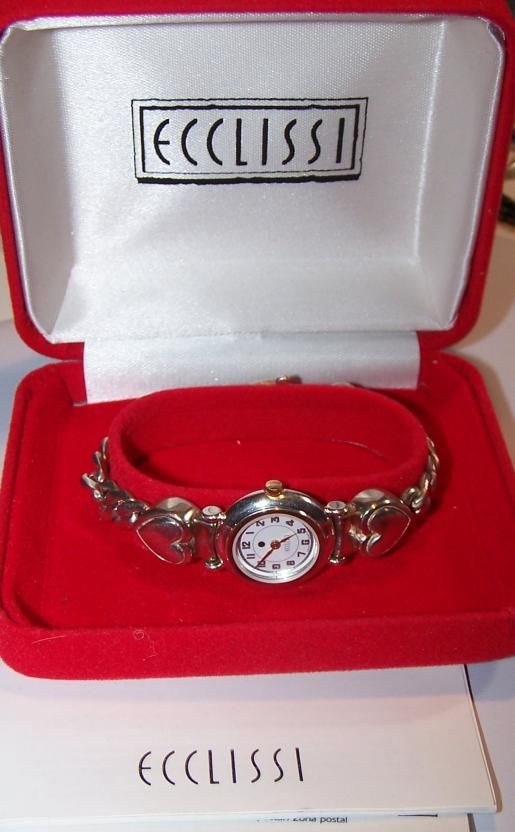 Ecclissi Sterling Heart Curb Link Bracelet Watch 39.7g NIB  