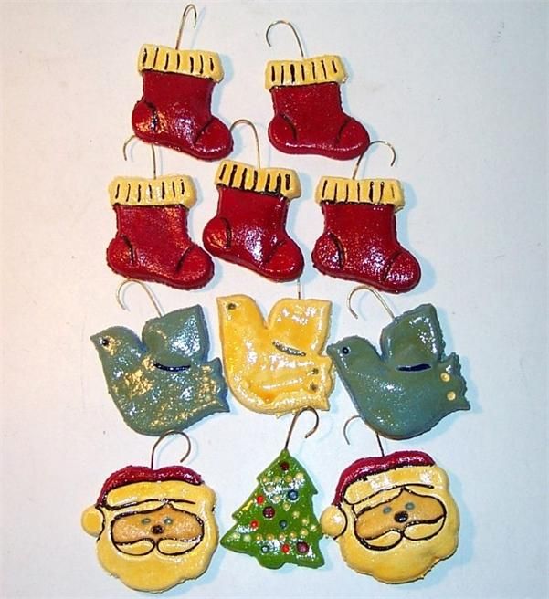 11 Vintage Homemade Handpainted Bread Dough Ornaments  