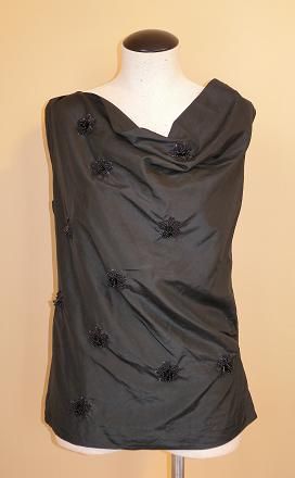 158 JCREW Midnight Beaded Tunic Black 12 Silk Taffeta  