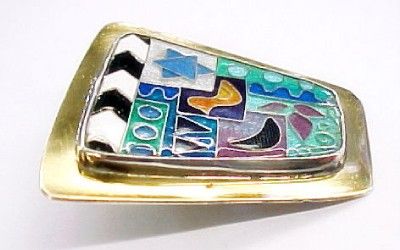 Dichroic Glass & Enamel Sterling Bolo Ornamental Clasp  