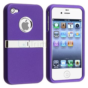 Purple w/ Chrome Stand Clip on Hard Case Cover+Screen Guard for iPhone 