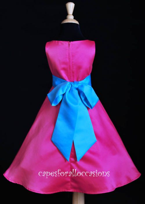 FLOWER GIRL DRESS FUCHSIA TURQUOISE 2 3 4 6 8 10 12 14  