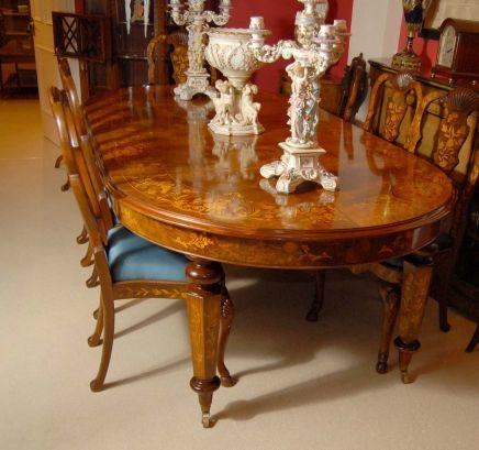 Ft Italian Marquetry Dining Table 8 Queen Anne Chair  