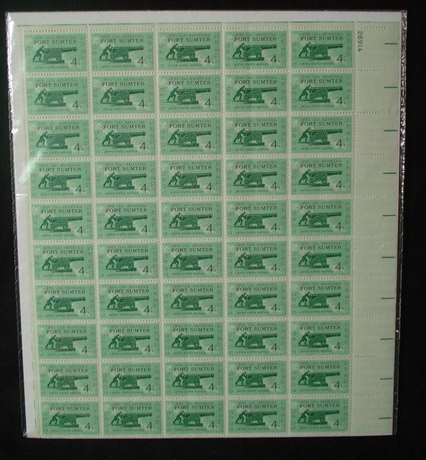   WAR CENTENNIAL FULL SHEET OF STAMPS ~ FORT SUMTER ~ 1861 1961  