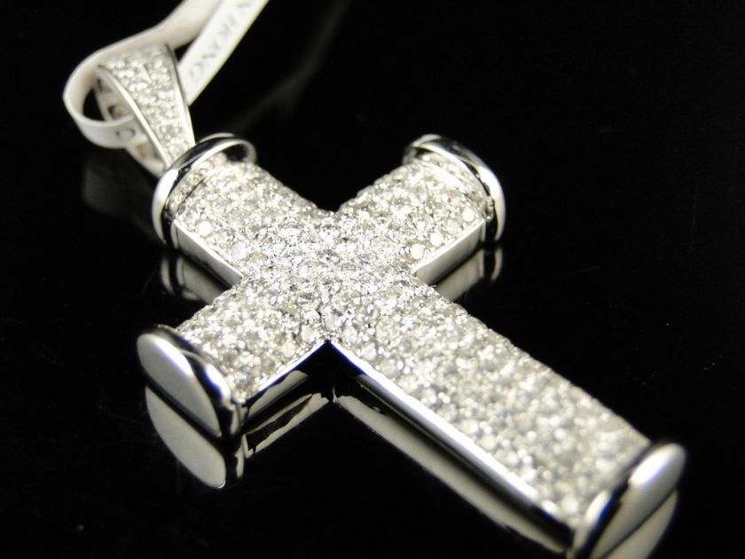 14K MENS WHITE GOLD DIAMOND CROSS PENDANT CHARM 1.5 CT  