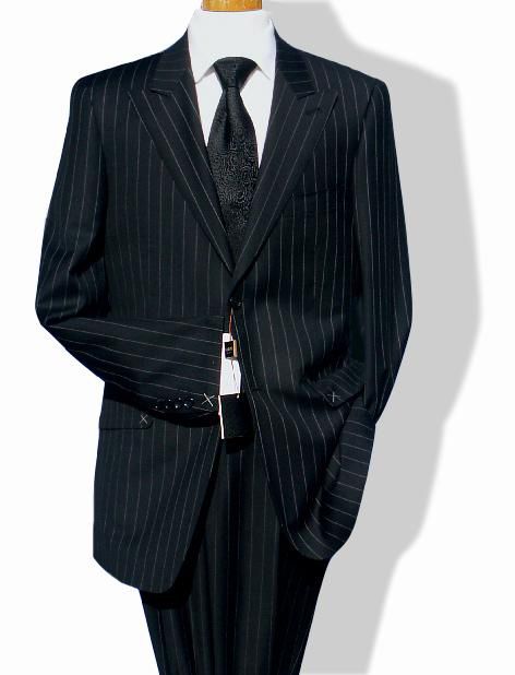 Daniele $1295 Black Stripe Peak Lapel Ticket Men Suit  