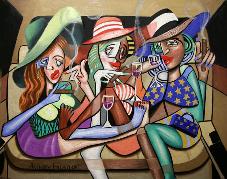 GIRLS NIGHT OUT CUBIST PAINTING PARTY DRINKING SMOKING MUSIC ANTHONY 