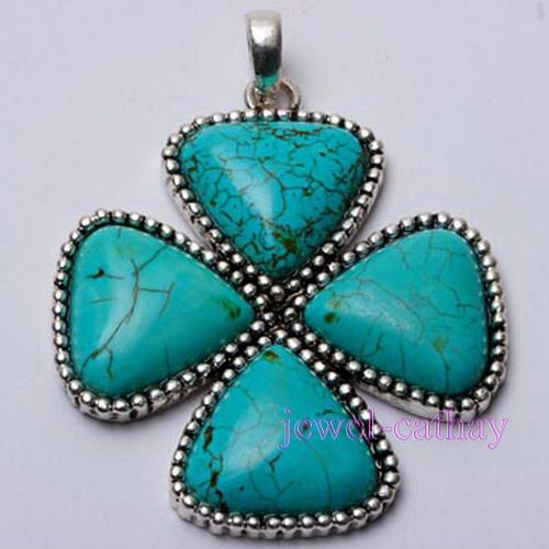 Tibet Silver & Turquoise Flower Necklace Pendant XN13  