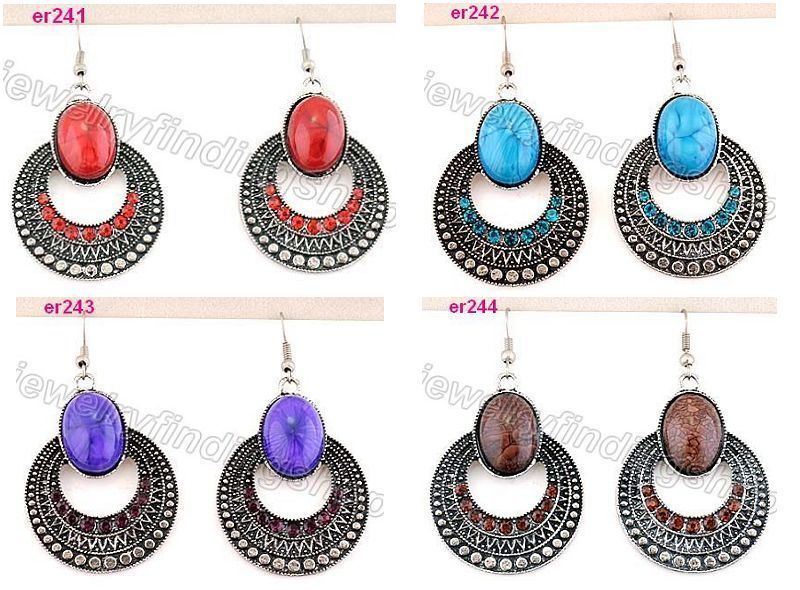 Tibetan Silver rotundity Crystal Earrings er241 244  