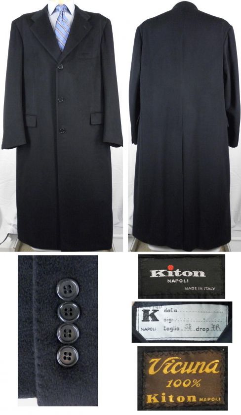 RARE 50K Kiton Napoli Pure Vicuna Overcoat Coat Navy 46 48L 48 L 