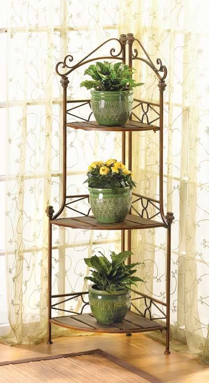 Corner Metal & Wood 3 Shelf Bakers Rack Plant Stand 47  