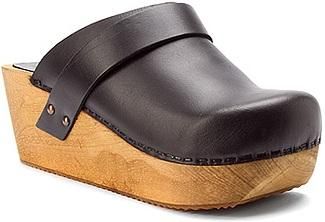 New Sanita Clogs Wood Wegner Platform Open Back Mules Slip Ons Pull Up 