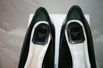 NEW AUTH CHRISTIAN DIOR MISS DIOR BALLERINA FLAT BLACK PATENT 37.5 7.5 