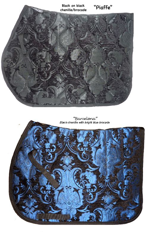 The top fabric on this pad is BLACK chenille with BRIGHT BLUE brocade 