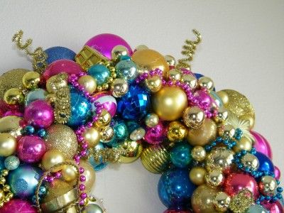   Ornament Wreath Shiny Brite Poland Pink Gold Aqua 4957 Blue  