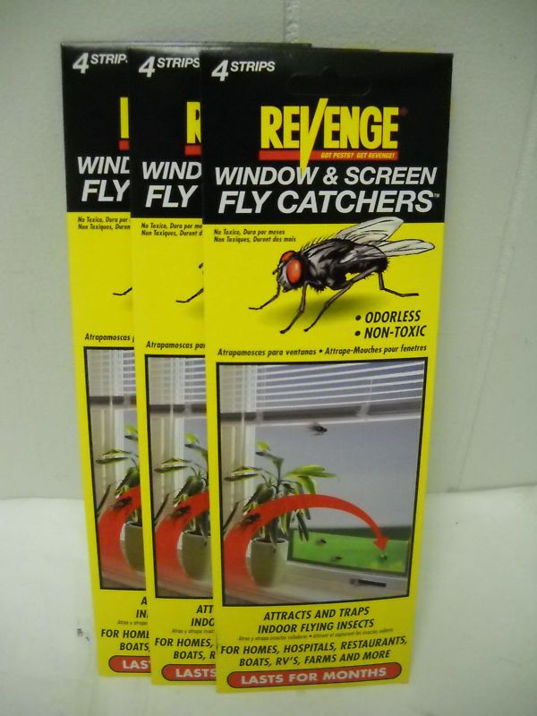 REVENGE WINDOW & SCREEN FLY CATCHERS 4 STRIPS LOT OF 3  