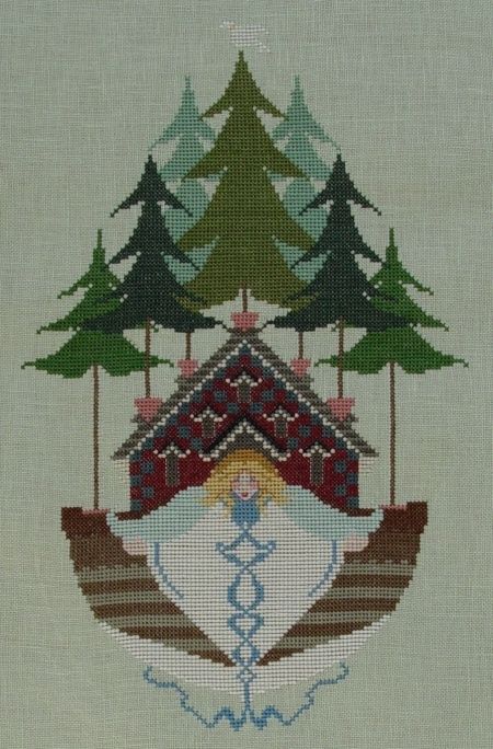 Noahs Ark w/ Angel & Dove Completed XS on Green Linen  