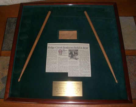 GENE KRUPA MATTED AND FRAMED DRUM STICKS AND AUTOGRAPH  