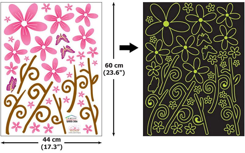 GLOW IN THE DARK Wall Art Deco Sticker FLOWER #306  