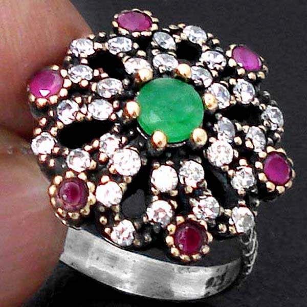 size 7 MARCASITE PINK RUBY OVAL 925 STERLING SILVER TRILOGY ARTISAN 