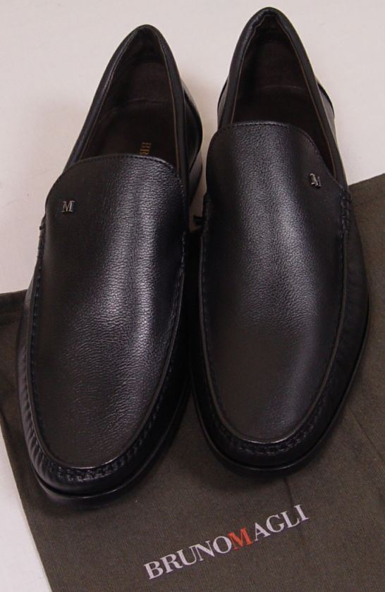 BRUNO MAGLI SHOES $545 BLACK LOGO ORNAMENTED HANDMADE GRAVATO LOAFERS 