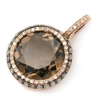 SMOKEY TOPAZ BROWN & WHITE DIAMOND PENDANT 14K ROSE PINK GOLD  