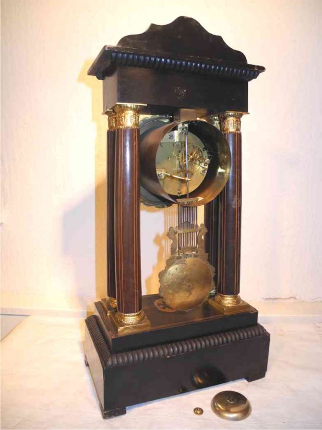 Fine wooden Marquetry Portico Pillar Clock c1840 NoRes  