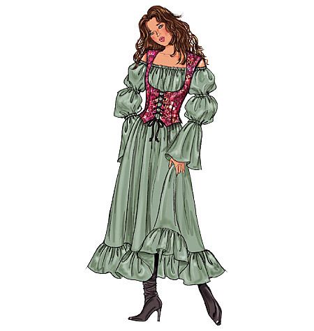 NEW $15.95 RENAISSANCE WENCH DRESS PATTERN B3906 18 22  