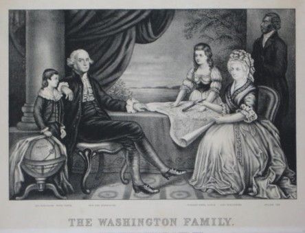   Currier & Ives Lithograph GEORGE WASHINGTON Family Slave Map Globe