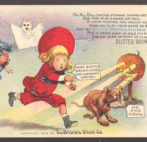   SHOES,DOG TIGE RUN FROM HALLOWEEN GHOST,ADVERTIZE POSTCARD  