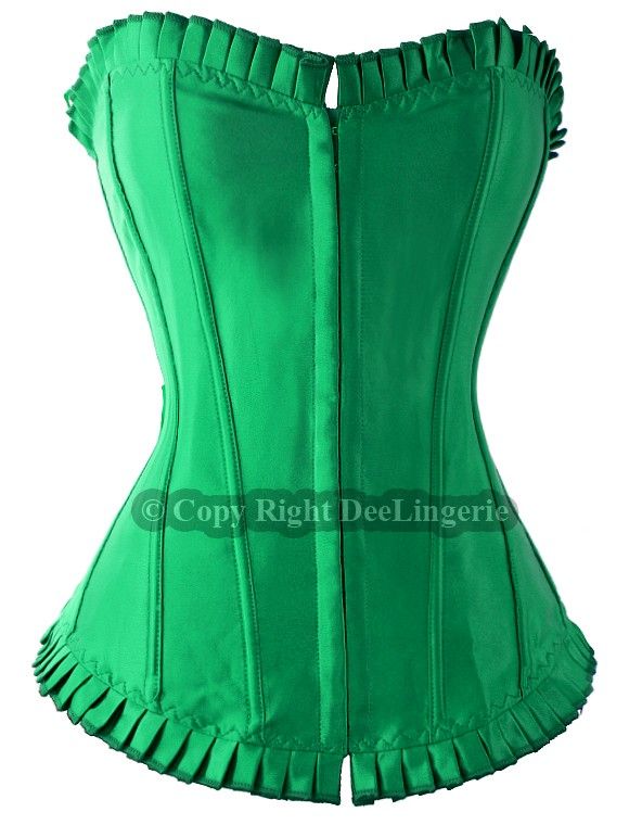 Glamorous Green Satin Corset Waist Cincher Lacing S~XL  