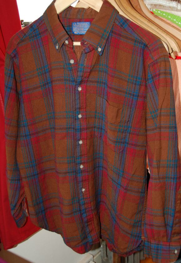   Worsted Virgin Flannel 70s Grunge 1 Pocket Red Blue Rugged M  