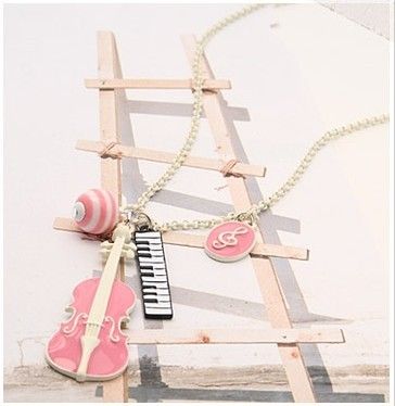 Retro New Style Fashion Violin+Bead+Key Board Necklace  