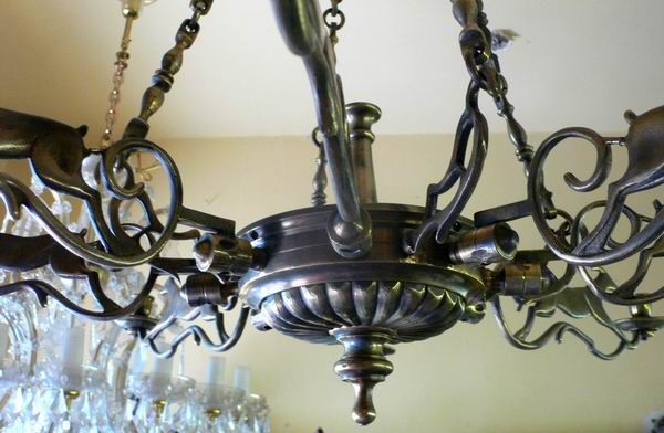 ANTIQUE LARGE JUDAICA BRONZE CHANDELIER W/ PAIR SCONSEC  