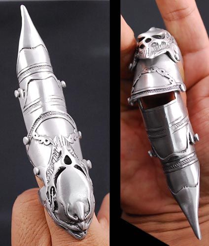 Alien Predator Skull pewter Armor Full Finger Long Ring  