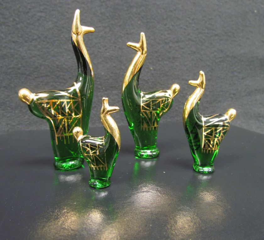 Llama figurines Peru 14 K gold painted green glass decoration ornament 