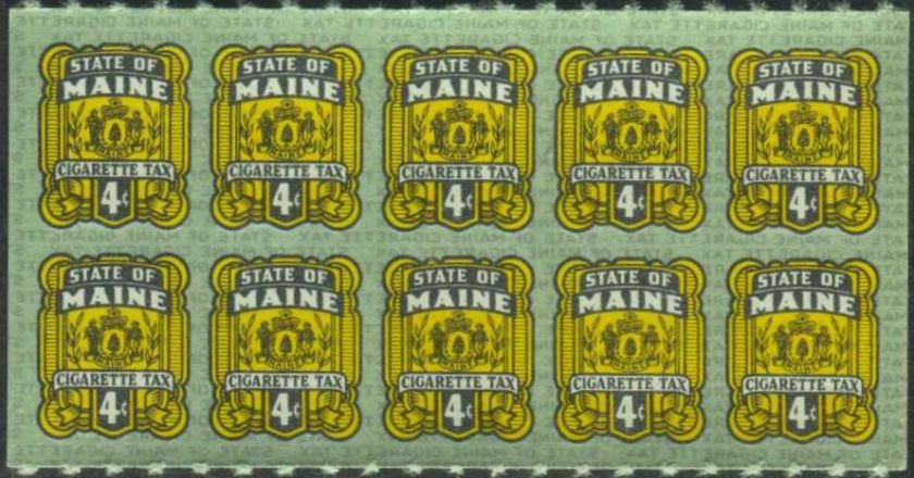 MAINE State Revenue Cigarette Tax Stamp SRS #ME C8a pane of 10  