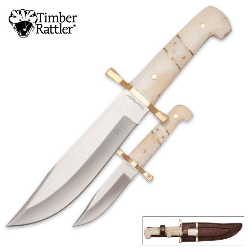 Timber Rattler Camel Colored Bowie Knife Set  