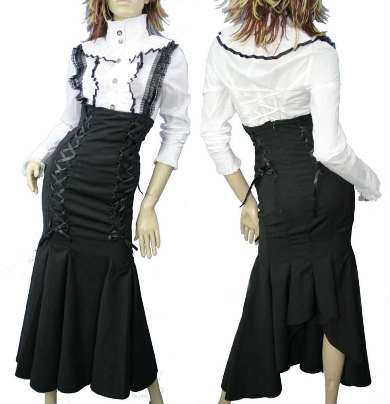 L02 GOTHIC LONG BLACK FISHTAIL CORSET SKIRT  