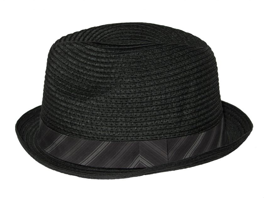 Broner Black Stingy Brim Fedora stripe band  