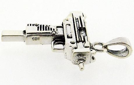 MICRO UZI MACHINE GUN PISTOL STERLING SILVER PENDANT  