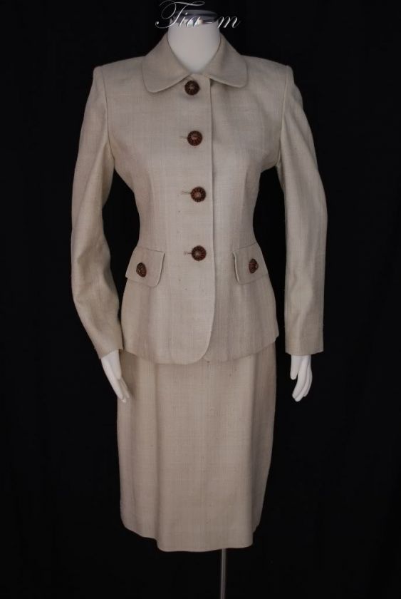 HERBERT GROSSMAN VINTAGE BEIGE SKIRT SUIT WOMEN SZ 6  