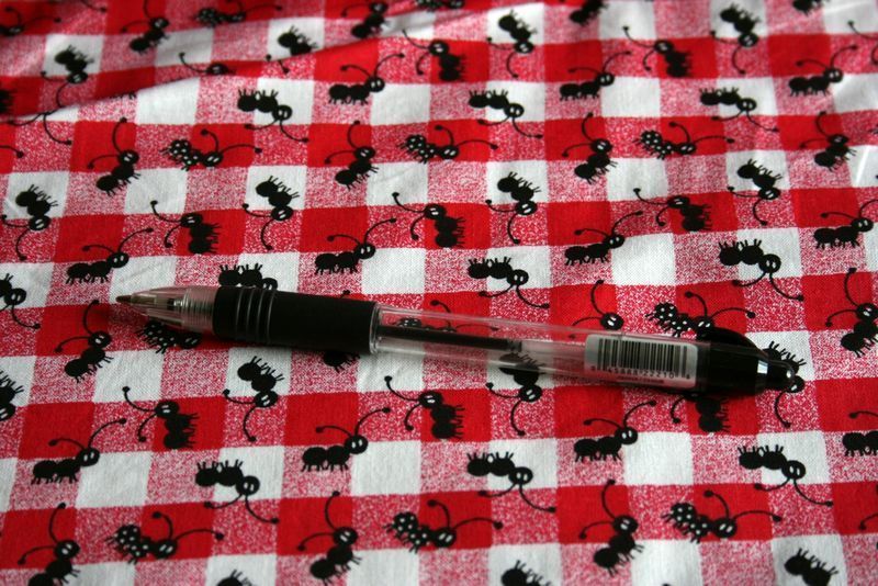 Picnic red gingham ants cotton fabric by the yard  