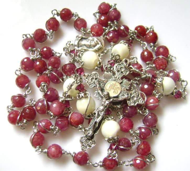 SO Beautiful STERLING 925 SILVER UNDOUBTED RUBY ROSARY  