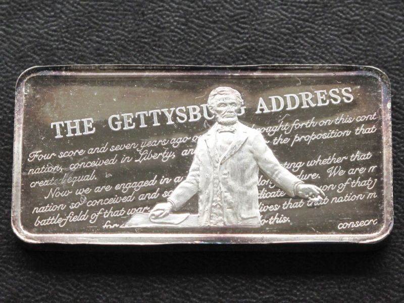 THE GETTYSBURG ADDRESS SILVER ART BAR HAMILTON MINT  