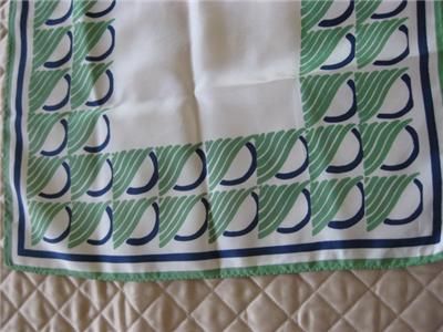 Vintage VERA Scarf Cream with Green & Navy Print EXC  