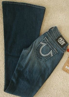 NWT True Religion Carrie weave Embellished Logo jeans in Del Mar 